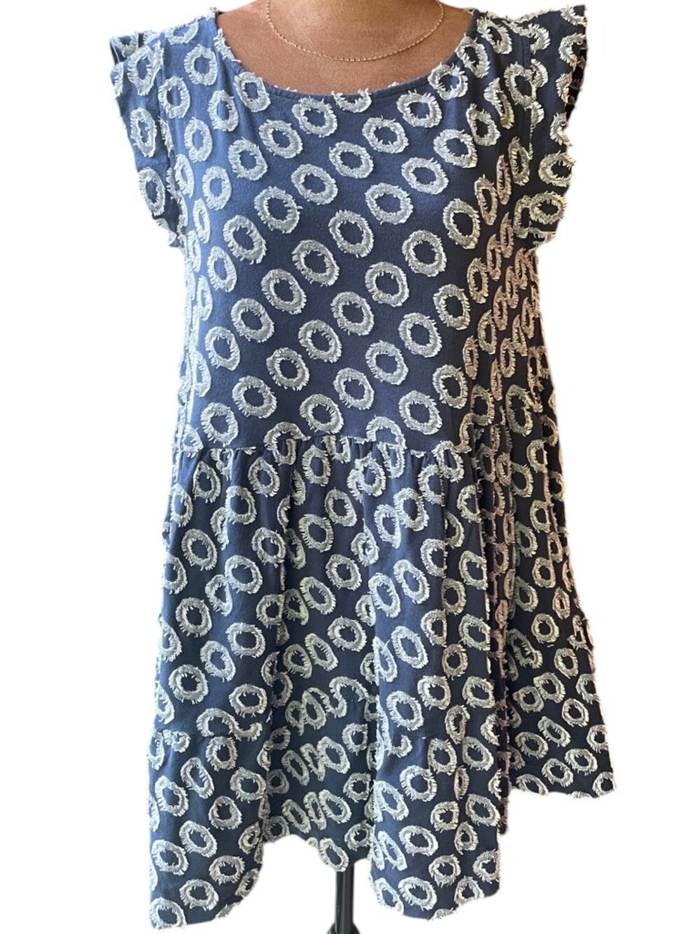 Anthropologie Maeve Lisanne Textured Tunic Dress Navy White Oversized XS